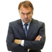 Stern Businessman Frowning With Arms Crossed Standing Against a Transparent Background png