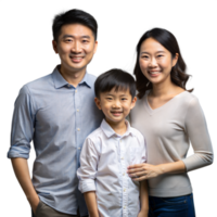 souriant famille de Trois posant ensemble avec une transparent Contexte png