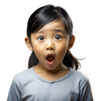 Young girl with open mouth and funny expression on transparent background. png