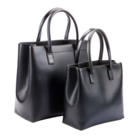 elegante Preto couro carregar bolsas exibido contra uma transparente fundo png