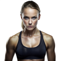 Determined Female Athlete Posing in Workout Gear Against a Transparent Background png