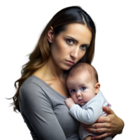 schützend jung Mutter halten ihr Säugling zärtlich gegen ein transparent Hintergrund png
