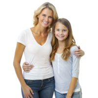 Smiling Mother and Daughter Embracing in Casual Clothing Against Transparent Background png