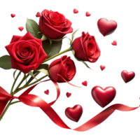 Bouquet of Red Roses With Hearts on Transparent Background png