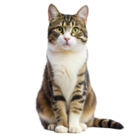 aufmerksam inländisch Tabby Katze Sitzung mit ein transparent Hintergrund png