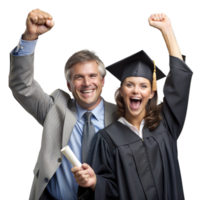 Proud Father Celebrating Daughter's Graduation Day with Cheers and Smile on Transparent Background png