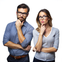 pensif homme et femme posant avec curieuse expressions sur transparent Contexte png