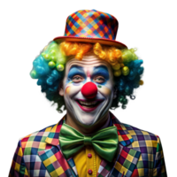 kleurrijk clown met plaid hoed en regenboog pruik glimlachen tegen een transparant achtergrond png