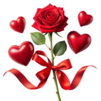 Red Rose With Ribbon and Hearts on Transparent Background png