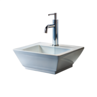 Modern Square Bathroom Sink With Chrome Faucet Against Transparent Background png