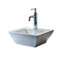 Modern Square Bathroom Sink With Chrome Faucet Against Transparent Background png