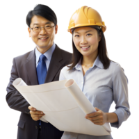 Professional Engineer and Architect Examining Plans Together During Working Hours on Transparent Background png