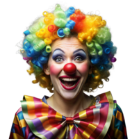 bunt Clown mit beschwingt Perücke und bilden lächelnd gegen ein transparent Hintergrund png