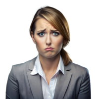 Worried Businesswoman Expressing Concern in Professional Attire Against a Transparent Background png