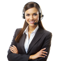 sorridente fêmea cliente serviço representante com fone de ouvido e transparente fundo png