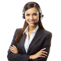 sonriente hembra cliente Servicio representante con auriculares y transparente antecedentes png