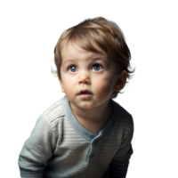 Curious Toddler With Bright Blue Eyes Looking Upward On Transparent Background png