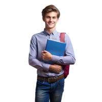 glimlachen jong leerling Holding boeken met rugzak Aan transparant achtergrond png