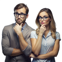 pensativo profissional homem e mulher com óculos em transparente fundo png