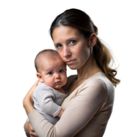 Young Mother Holding Her Infant Child With Protective Gaze, Transparent Background png