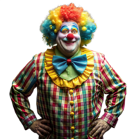 colorfully klädd clown med regnbåge peruk leende mot en transparent bakgrund png