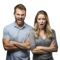 Two Adults Expressing Shock and Disbelief With Arms Crossed Against a Transparent Background png