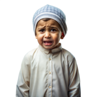 Little Boy in Traditional Attire Looking Distressed Against Transparent Background png