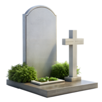 Elegant Tombstone and Cross Monument With Lush Greenery on a Transparent Background png