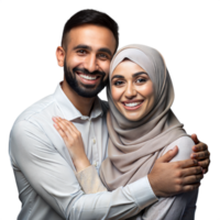 Smiling Couple Embracing Tightly, Man and Woman in Casual Attire, Studio Shot With Transparent Background png