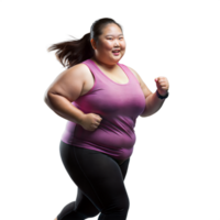 froh Übergröße Frau im sportlich tragen Laufen auf ein transparent Hintergrund png