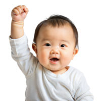 Cheerful Baby Raising Hand High on a Transparent Background png