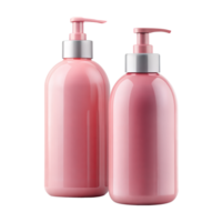 twee roze plastic lotion dispenser flessen met pompen geïsoleerd Aan transparant achtergrond png