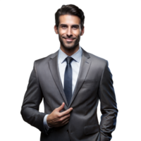 Confident Businessman in Gray Suit Posing with Hand in Pocket on Transparent Background png