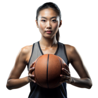sur de soi femelle athlète en portant basketball avec transparent Contexte png