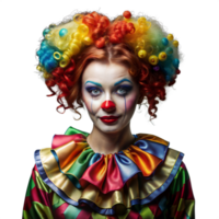 Colorful Clown With Vibrant Curly Wig and Painted Face Poses Against a Transparent Background png