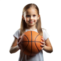 jung Mädchen halten ein Basketball mit ein zuversichtlich Lächeln auf ein transparent Hintergrund png