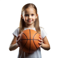 ung flicka innehav en basketboll med en självsäker leende på en transparent bakgrund png