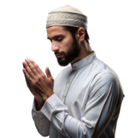 Young Man in Traditional Attire Engaged in Prayer With Hands Together png