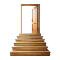 Wooden Staircase Leading to an Open Door on a Transparent Background png