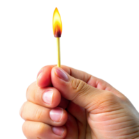 Close-Up of a Hand Holding a Burning Matchstick With Transparent Background png