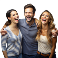 Group of Three Friends Laughing Joyously Together On a Transparent Background png