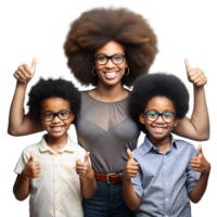 familie portret van moeder en twee kinderen met duimen omhoog gebaar png