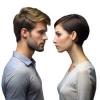 Profil Aussicht von ein jung Mann und Frau Stehen Gesicht zu Gesicht png