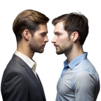 Two Men in Business Attire Facing Each Other in a Tense Standoff png