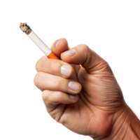 fermer de une main en portant une allumé cigarette contre une transparent Contexte png