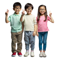 Tres sonriente niños posando para un retrato en casual ropa png