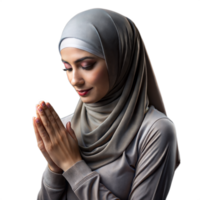 ung muslim kvinna i hijab bön- lugnt med händer tillsammans png