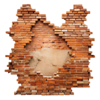 verwittert Backstein Mauer mit ein irregulär Loch auf transparent Hintergrund png