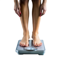 vrouw staand Aan gewicht schaal onder helder licht voor Gezondheid controleren png
