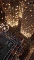 Aerial view of glowing high rise buildings video